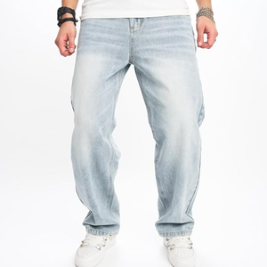 Vaqueros de pierna ancha para hombre, pantalones de mezclilla de corte recto y holgado, y pantalones casuales utilitarios para ropa urbana y uso diario - Product Image 3