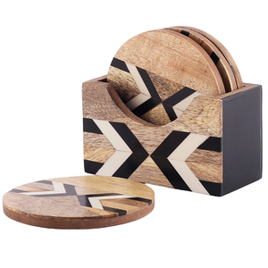 Round Wooden <b>Coaster</b> <b>Set</b> Of 4 Pcs With Wood Finished For Hot & Cold Cover Of Beverage Kitchenware <b>Coaster</b> <b>Set</b> - Product Image 4