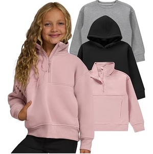 Sudadera con capucha de felpa de algodón French Terry para niña, con cremallera de un cuarto, estilo escolar, holgada y transpirable para niñas - Product Image 5
