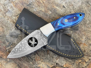 Couteau de chasse OEM Wirecut en acier Damas, lame fixe, manche en bois, couteau de camping et d'extérieur EDC avec étui en cuir - Product Image 4