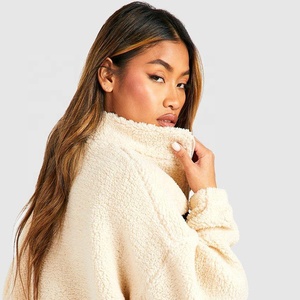 Sweat à capuche oversize en polaire sherpa pour femme avec fermeture éclair, broderie personnalisée, respirant, 100% polyester pour l'hiver - Product Image 3