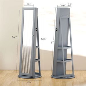 Gray Decorative Mirror Jewelry Cabinet with Storage Rack <b>Makeup</b> <b>Vanity</b> - Product Image 6