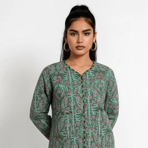 Chaqueta Acolchada Corta con Bordado Floral Verde, Reversible, de Algodón, Estilo Boho, 100% Suave, Transpirable y Ecológica, Gran Venta 2026 - Product Image 1