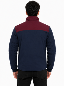Chaqueta Bomber de Invierno para Hombre Livster, Azul Marino y Marrón, 100% Algodón, Resistente al Viento, Cuello Alto, Cierre de Cremallera, Diseño con Bloques de Color, Talla XL - Product Image 3