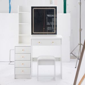 Comodino/Toeletta da 37 pollici di medie dimensioni con sgabello imbottito, ampio piano scorrevole e controllo touch a tre colori - Product Image 5