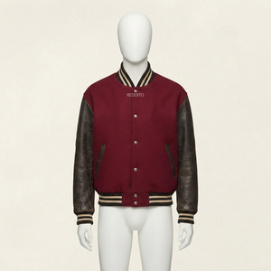 Veste Letterman enduite pour homme Reddito, 100% coton, corps en laine, couleur bordeaux unie, col rabattu, fermeture boutonnée, décontractée - Product Image 1