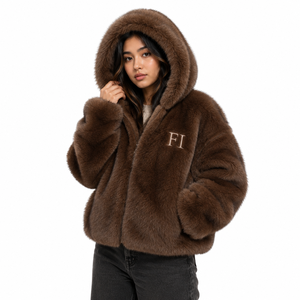 Veste unisexe en fausse fourrure à fermeture éclair avec logo brodé, texture douce, manches longues, sweat à capuche en molleton de coton pour homme, vente en gros - Product Image 1