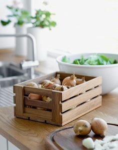 Acacia Wood Nesting Storage Crates & <b>Baskets</b> with Handles <b>Stackable</b> Food Containers for Modern Kitchen Countertop Organization - Product Image 5