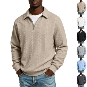 Pull en tricot de laine personnalisé pour homme, col demi-zip, col rabattu, pull en cachemire torsadé, collection hiver - Product Image 6