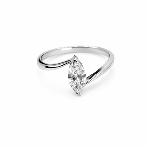 Bague de Fiançailles Solitaire Coupe Marquise Diamant de Laboratoire Argent Sterling 925 en Or Massif 14K 18K Bague de Promesse Empilable Bypass - Product Image 1