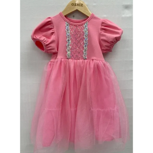 Robe d'été de style coréen OZKIZ pour filles de 2 à 6 ans, mode enfantine, vente en gros, polyester et mousseline avec décoration de paillettes - Product Image 1