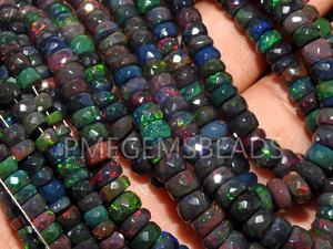 Perles rondes facettées en opale éthiopienne noire de 16 pouces (5-7 mm environ), multicolores et chatoyantes, fournitures en vrac pour la fabrication de bijoux PME - Product Image 5