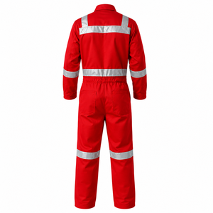 Combinaison de travail industrielle haute visibilité ignifuge rouge avec bandes réfléchissantes, coupe-vent et robuste pour mécanicien - Product Image 2