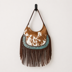 Premium Handmade Hair-On Cowhide Leather Fringe Hobo Bag Women | Western Boho Genuine Leather Shoulder <b>Handbag</b> | Vintage Single - Product Image 1