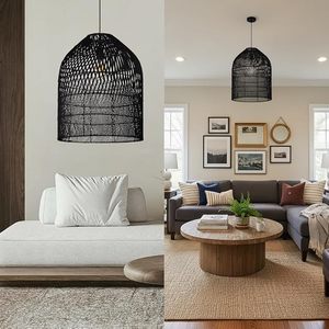 Woven Rattan Lamp Cover Handmade Natural Rattan Pendant Lampshade Bohemian Ceiling <b>Light</b> Cover Supplier - Product Image 5