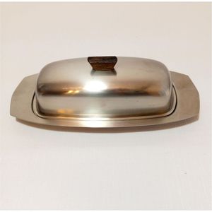 Élégante becasse à beurre en métal poli avec couvercle, plateau à beurre en acier inoxydable pour le rangement au réfrigérateur, distributeur de beurre avec poignée annulaire ronde - Product Image 4