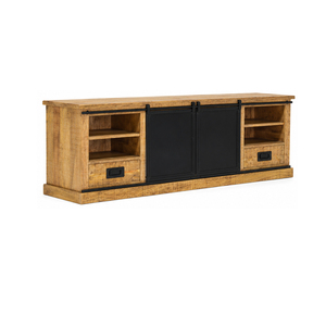 Industrial Style Solid Wood TV Stand with Sliding Doors and Drawers for Home Hotel & Bedroom Use - Product Image 1