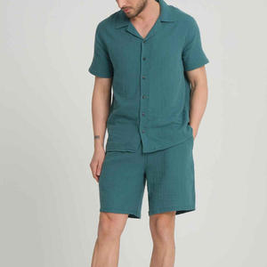 Best Quality Short Sleeve Casual Polo Shirt and Short <b>Sets</b> Two Piece Outfits Polo <b>Twin</b> <b>Set</b> for Men Full Button Solid Color 2027 - Product Image 2