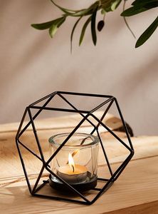 Geometric Metal Votive Stand <b>Tea</b> <b>Light</b> Holder Copper Finish Irregular Shape Heat Resistant Home Decoration <b>Lantern</b> - Product Image 4