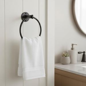 Moderno Soporte de Toallas de Hierro para Montar en la Pared con Diseño de Marco Redondo y Base Metálica Resistente para Uso en Baño, Cocina y Lavadero - Product Image 1