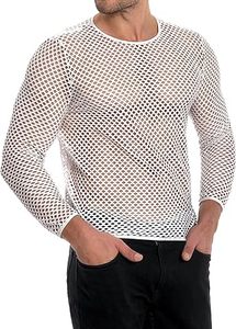 Camiseta de malla transparente blanca para hombre, sexy, de manga larga, para discoteca, para bailarines, para fiestas y actuaciones. - Product Image 2