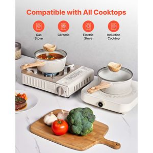 Cacerola Antiadherente de 1.5 Qt con Tapa de Vidrio Templado, Olla de Cocina de Metal Multiusos con Mango Desmontable, Práctica para Untar - Product Image 1