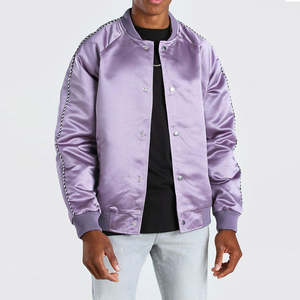 Chaqueta Varsity de Satén con Encaje y Mangas Largas para Hombre, Estilo Urbano, Cuello Alto, Chaqueta Bomber de Poliéster Satinado para Invierno - Product Image 1