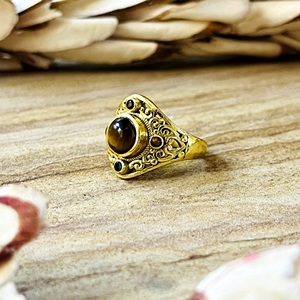 Premium Look Tiger Eye <b>Ring</b> Boho Brass <b>Rings</b> For Women 18k Gold Plated Tribal Filigree <b>Statement</b> Jewelry For Wholesale OEM ODM - Product Image 5