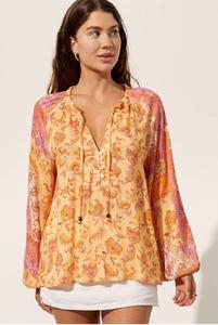 Polyester Printed Paisley Bohemian Women's <b>Top</b> Manufacturer V-neck Beachwear - Product Image 3