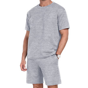 Ensembles de costumes d'été pour hommes en gros – T-shirts à manches courtes couleur unie 100 % polyester séchage rapide style streetwear - Product Image 2