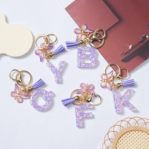 Cross-border 26 Alphabet <b>Initial</b> Letter Colorful Handcrafted Traditional Design Resin Keychain Tassel Butterfly Pendant Key <b>Ring</b> - Product Image 3