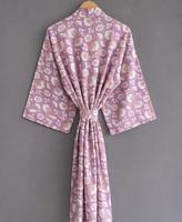 Robe Kimono Vintage pour Femmes en Coton 100% Indien, Imprimé Floral Printemps-Été, Faite à la Main, Longueur Genou, Taille Unique, Robes Casual