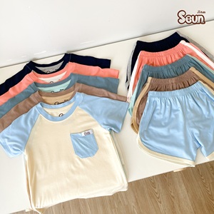 Conjunto de Ropa de Manga Corta con Bolsillo Raglán para Niños al por Mayor, Transpirable, Estilo Coreano, Traje de Verano, Fabricante y Proveedor OEM de Vietnam - Product Image 6