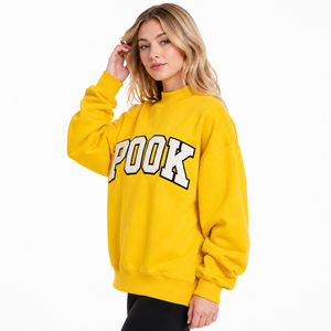 Sudadera amarilla personalizada para mujer, de cuello simulado, holgada, de felpa, con bordado de chenilla, OEM ODM, con letras griegas - Product Image 2