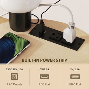 Natural Wood 3-Tier <b>Round</b> <b>Side</b> <b>Table</b> with Charging Station Fabric Storage Bag and Shelf As Coffee <b>Table</b> - Product Image 4