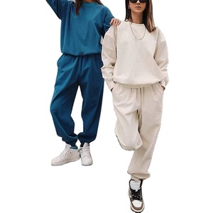 Conjunto de 2 piezas para mujer, pantalones holgados Retro de cintura alta de talla grande de algodón y lino sólido, traje informal para primavera y otoño para mujer - Product Image 1