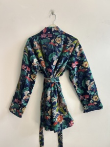 Robe kimono bohème en velours de coton indien, peignoir imprimé animal - Product Image 5