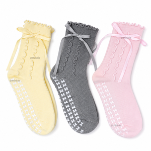 ODM High Quality Women's Crew Length Yoga <b>Socks</b> with Color Bows Ruffles <b>Grip</b> Anti-Slip Design for Pilates Daily Indoor Use - Product Image 1