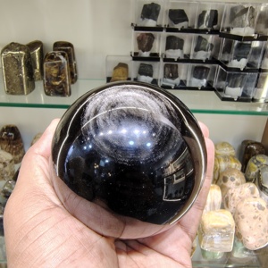 Sphère en obsidienne à reflets argentés naturels, sphère en cristal d'obsidienne noire polie pour la vente en gros - Product Image 2