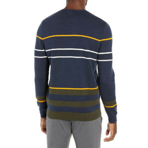 Pull en tricot à col rond pour homme, à rayures, manches longues, décontracté, coupe classique, rayures bleu marine, jaune, vert, blanc - Product Image 2