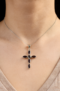 Natural <b>Garnet</b> Cross Pendant 925 Sterling Silver Rose Gold Yellow Gold Plated Religious Jewelry Handmade Gemstone Pendant Her - Product Image 3
