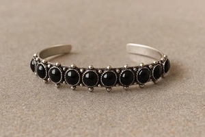 Handmade Black Onyx Gemstone Stainless Steel Cuff <b>Bracelet</b> Vintage Geometric Wedding Unisex Jewelry - Product Image 1