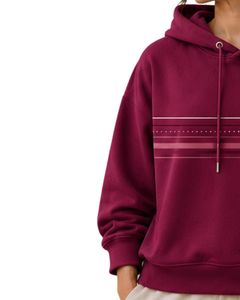 Sweat-shirt à capuche oversize pour femme, imprimé graphique, en molleton de coton, manches longues, style streetwear décontracté, couleur bordeaux - Product Image 3