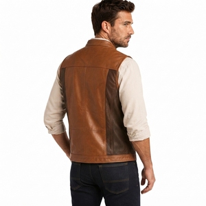 <b>Men</b> <b>Leather</b> <b>Vest</b> Classic <b>Leather</b> Motorcycle Waistcoat Durable Genuine <b>Leather</b> Comfortable Sleeveless Outerwear Factory Direct - Product Image 3