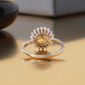 2.00 CT Fancy Yellow Portuguese Cut Lab Grown Diamond <b>Ring</b> 14K <b>Gold</b> <b>Cocktail</b> Statement - Product Image 4