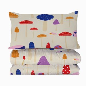Set Copripiumino a 3 Pezzi con Motivo a Funghi, Misura Singola, Stampa Rosa e Gialla, 1 Copripiumino (173x218 cm) e 2 Federe - Product Image 4