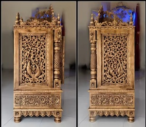 Traditional Hand Carved <b>Mandir</b> With Doors Big Size Golden Polished Pooja Mandirs For Home Custom Made Temple At Factory Prices - Product Image 4
