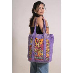 Bolso Tote de Algodón Kantha Hecho a Mano, Estilo Boho, Bolso de Compras Indio, Bolso de Hombro, Regalo para Ella - Product Image 1
