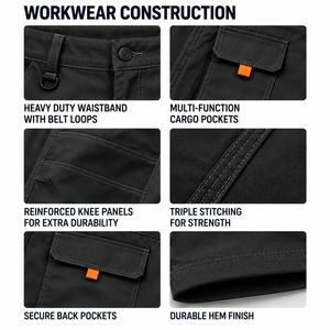 Men's <b>Black</b> Cargo <b>Work</b> <b>Pants</b> High Waist Multiple Pockets Breathable Canvas Style Straight Fit Autumn Wear - Product Image 4