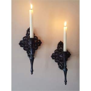 Applique murale de luxe en ornement rococo français, en laiton doré antique, style baroque vintage, à 2 lumières, type candélabre suspendu - Product Image 5